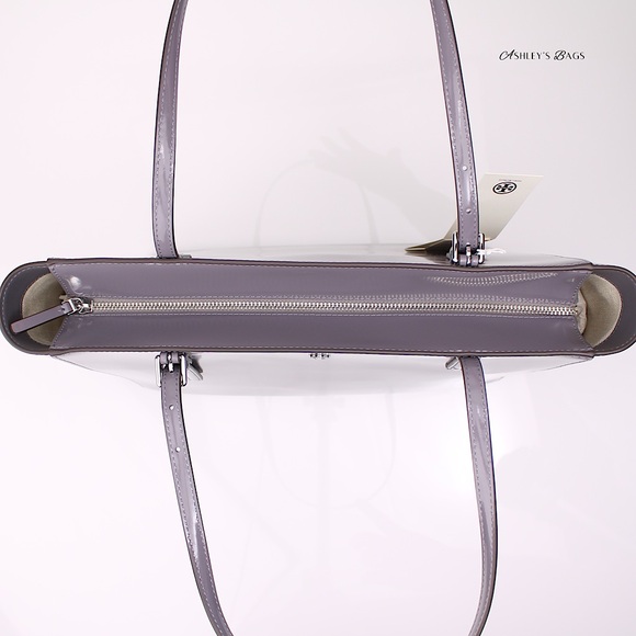 Tory Burch Large Patent Leather Emerson Tote & Continental Wristlet Wallet Grey - Picture 6 of 12